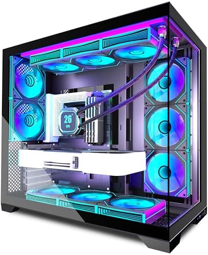 Image of ANSAITE ATX PC Case Pre-Installed 9 × 120mm PWM ARGB Fan,Mid Tower Computer Case with Full-View Dual Tempered Glass, Gaming PC Case With Type-C,420mm Radiator Support,Black,K9