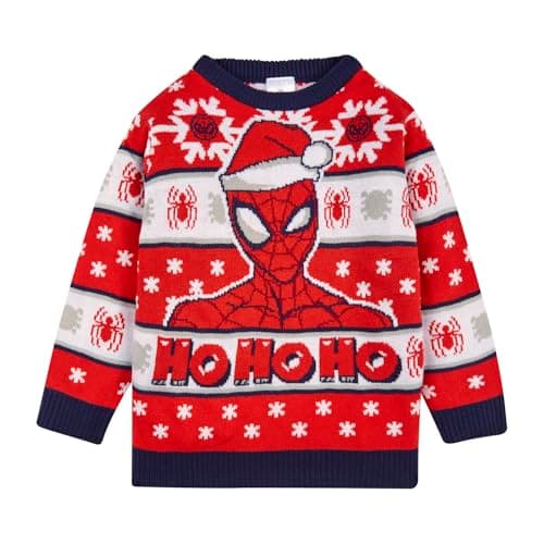 Image of Marvel Spiderman Christmas Jumper | Boys Xmas Jumper | Childrens Acrylic Knitted Christmas Jumper Sweatshirt | Spider-Man Gifts for Boys 5-6 Years Red