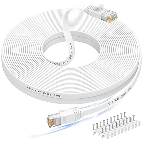 Image of Nixsto 20M Ethernet Cable, Cat 6e/Cat6 Long Internet Cable with Snagless Rj45 Connector, High Speed Patch Cord Than Cat 5e/Cat 5, Flat White Shielded LAN Cable for Network Switch, PS4 and Modem
