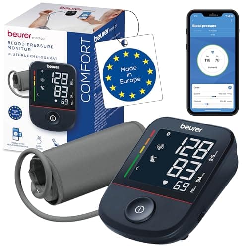 Image of Beurer BM48 Arm Blood Pressure Monitor, Simple One-Button Operation, Smooth and Fast Measurement, Arrhythmia Detection, Bracelet for 22-42 cm, with App, Data Transfer to Apple Health and More