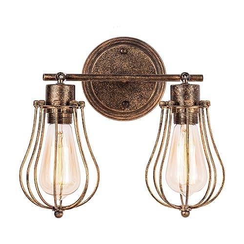 Image of Luling Industrial Wall Sconce Rustic Loft Antique Wall Lights Wire Cage Adjustable Socket Edison Vintage Metal Retro Lamp Fixtures for Bedroom Gazebo (No Bulb) (with 2 Light) (Bronze)