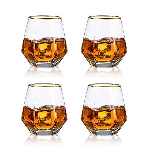 Image of Diamond Whiskey Glasses Set of 4 Water Juice Tumbler Tilted Scotch Glass 300ml Whisky Glass Modern Look Glassware for Bourbon/Rum/Bar Tumbler