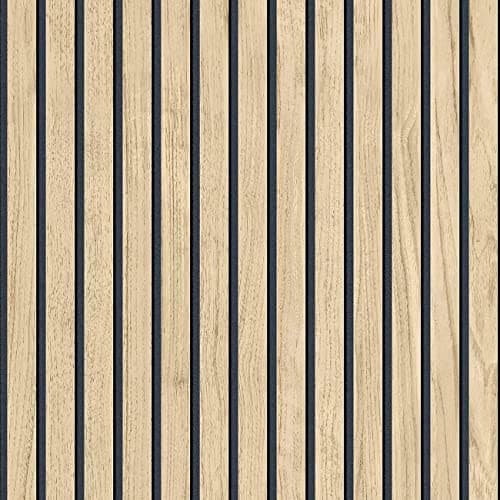Image of Panacea Wood Slats Wallpaper Light Oak Black Realistic Striped Natural