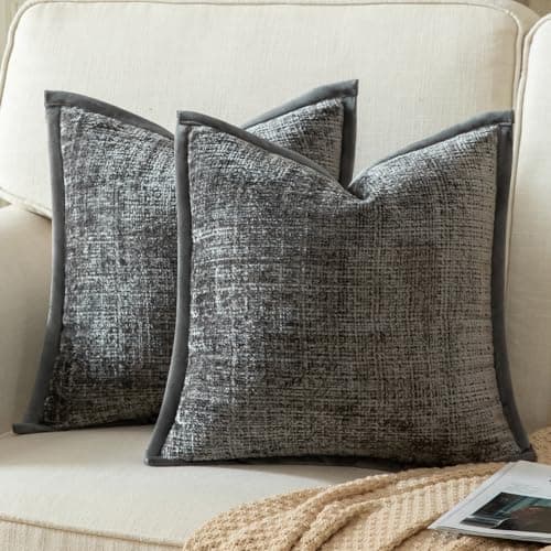 Image of YAERTUN Pack of 2 Chenille Textured Decorative Cushion Covers Accent Solid Throw Pillow Covers Soft Cozy Pillow Case with Velvet Back for Couch Sofa Bed Living Room 22x22 Inch 55x55cm Grey