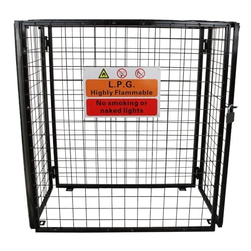 Image of Gas Bottle Cage 920mm x 1100mm x 500mm Collapsible Black Mesh Secure Lockable Storage Powder Coated Galvanised Steel 3mm Wire Thickness 3 x 19kg Cylinder Bottles FREE Warning Sign Padlock & 2 Keys