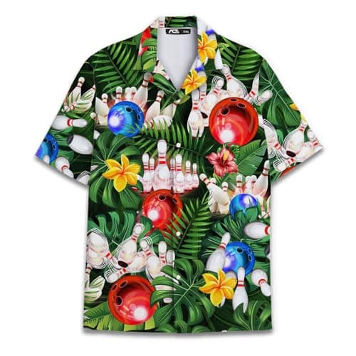 Image of Funny Hawaiian Shirts for Men Palm Beach Shirts Tropical Vacation Shirts O3, Tropical Bowling, XL