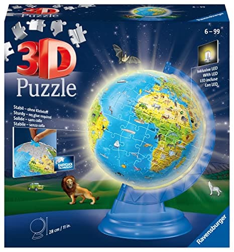 Image of Ravensburger Light Up World Globe for Children Age 6 Years Up - 3D Jigsaw Puzzle - 180 Pieces + Accessories - No Glue Required
