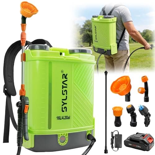 Image of SYLSTAR Battery Powered Knapsack Sprayer 16L,100PSI Pressure Spray Compatible With Makita 18V Battery,Backpack Sprayer With 5 Nozzles,42.9'' Telescopic Wand,For Garden&Lawn