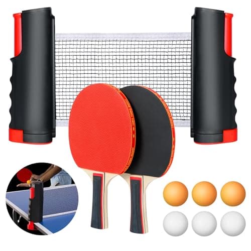 Image of Flintronic Table Tennis Set, Portable TableTennis Suit with 2 Ping Pong Rackets, 6 Balls, 1 Extendable Net, 1 Bag, Table Tennis Set for Indoor, Outdoor Game (Red)