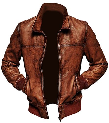 Image of Mens Biker Vintage Distressed Bomber Winter Leather Jacket, Brown, XL-For Person with Chest (43 inches or 109cm)
