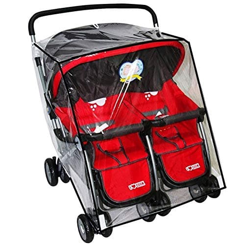 Image of Universal Twins Stroller Raincover Double Raincover for Pushchair Side by Side Baby Stroller rain Cover for Pushchair Pram Buggy Rainproof Dustproof Windproof Rain Cover with Canopy and Zipper Door