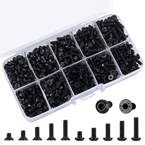 Image of 720 Pcs M3 Metric Hex Socket Head Cap Screws Bolts Set, Including 360 Countersunk Pan Head Screw, 360 Flat Screws for 3D Printer Machine - Black, 4mm/6mm/8mm/10mm/12mm