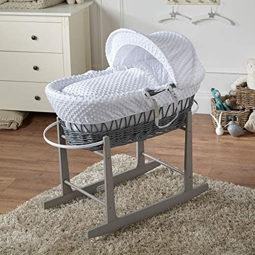 Image of For Your Little One White Dimple Grey Wicker Moses Basket With Stand
