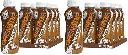 Image of Grenade Fudge Brownie High Protein Shake, 8 x 330 ml - Ready to Drink Milk Protein Shakes with over 24 g Protein per Bottle (Pack of 2)