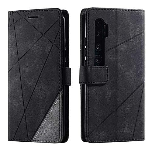 Image of SONWO Case for Xiaomi MI CC9 Pro Case, Premium Leather Flip Wallet Case Magnetic Closure Card Slots Kickstand Phone Case for Xiaomi MI CC9 Pro, Black