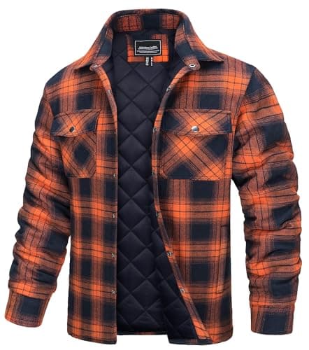 Image of TACVASEN Quilted Shirts for Men Long Sleeve Plaid Flannel Jackets Cotton Casual Lumberjack Shirts Padded Work Shirt Jacket Orange,XXL