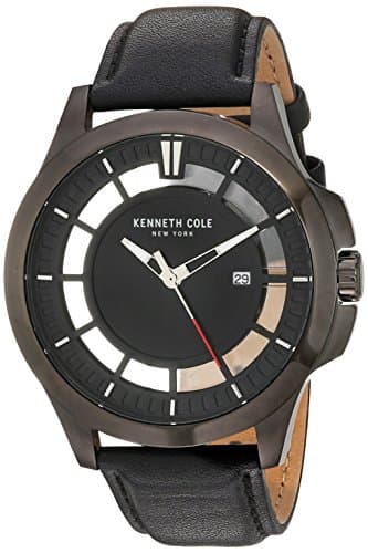 Image of Kenneth Cole New York Men's 'Transparency' Quartz Stainless Steel and Leather Dress Watch, Color:Black (Model: 10029297)