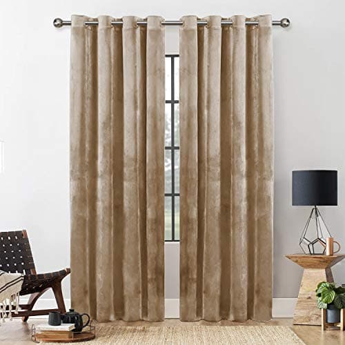 Image of Yorkshire Bedding Blackout Curtain 66x54 Drop Eyelet Room Darkening Beige Crushed Velvet Curtains for Bedroom Decor Fully Lined Window Curtains + Tie Backs (168cm x 137cm)