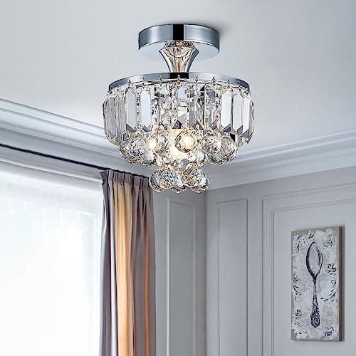 Image of BESTIER Modern Chrome Crystal Semi Flushmount Chandelier Lighting LED Ceiling Light Fixture Lamp for Dining Room Bathroom Bedroom Livingroom