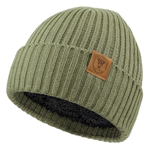 Image of OZERO Winter Beanie Hat Men - Thermal Skullies & Beanies Merino Knit Wooly Hat for Outdoor, Work, Sport & Running - Windproof, Warm & Breathable - Unisex Hat Winter Gift for Men Women Green