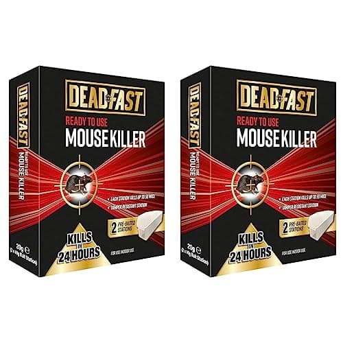 Image of Deadfast 20300396 Ready to Use Pre-Baited with Poison Mouse Killer Bait Station, Twin Pack - White (Pack of 2)