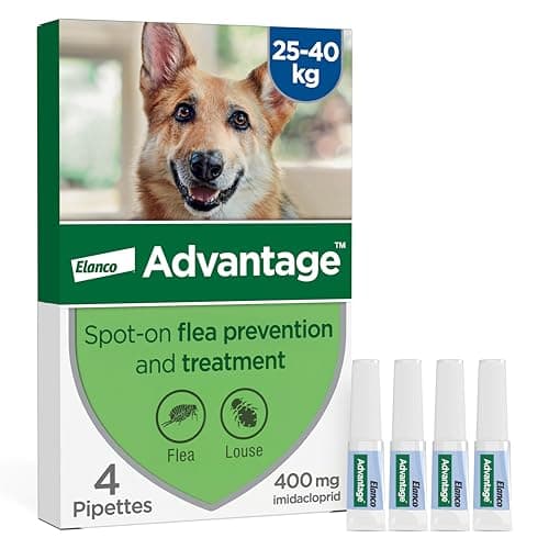 Image of Advantage Spot On Flea Treatment For Extra Large Dogs 25 - 40kg (4 pipettes, 400mg), Kills Fleas Within 24 Hours, Prevents Further Infestation For Up To Four Weeks