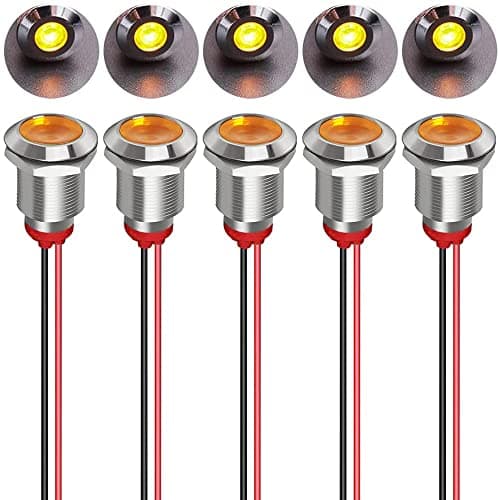 Image of Gebildet 5pcs 12mm LED Metal Indicator Light AC/DC 12-24V Waterproof Signal Lamp Pilot Dash Directional with Wire(Yellow)