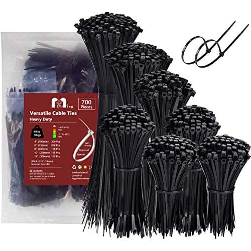 Image of 700 Pack Cable Ties Assorted Sizes 100/150/200/250/300mm x 3.6mm Black Zip Ties Heavy Duty 18kg Plastic Wire Tie Wraps Mixed for Cables