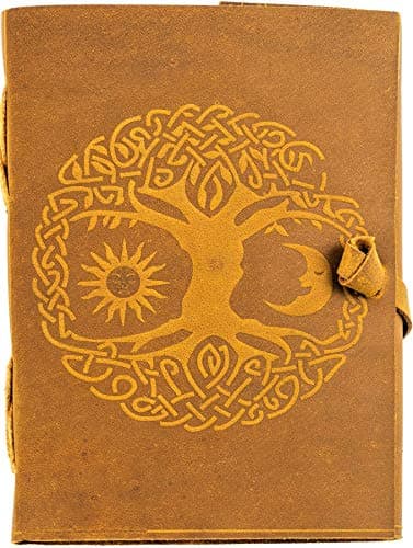 Image of Vintage Leather Bound Sun Moon Celtic Tree Journal for Men Women Grimoire Book of Shadows Artist Sketch Book Christmas Travel Gift Witchcraft Gothic Writing Notebook Diary Old Handmade Blank Paper