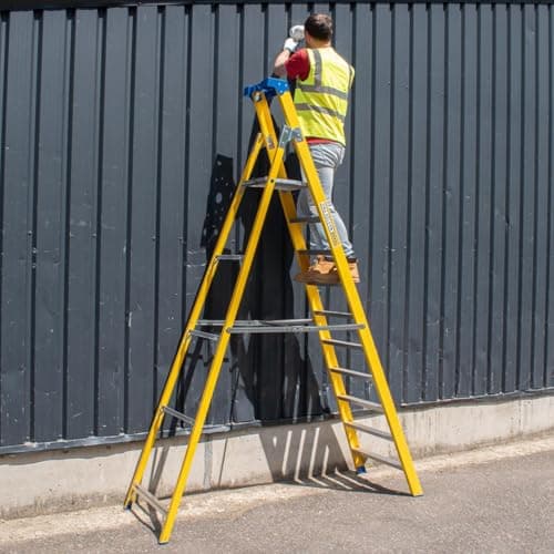 Image of Trade Master Pro® Fibreglass Platform Step Ladder | Electricians Ladder | Non Conductive up to 30,000V | Non-Slip Feet | Painting & Decorating | EN131 Pro Certified | 1.49m Platform Height | 7 Steps