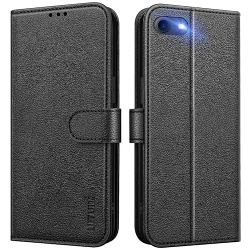 Image of UITUIM Phone Case for iPhone SE 2022 / iPhone SE 2020 / iPhone 8 / iPhone 7 / iPhone 6S / iPhone 6 Phone Case Leather Wallet Flip Cover with Card Holder Shockproof Magnetic Folio Case Cover,Black