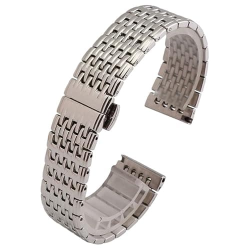 Image of ROUHO Ultra-Thin Metal Watch Bracelet Push Button Watch Buckle Replacement Link Strap Compatible with Longines La Grande Classique-Silver 13mm