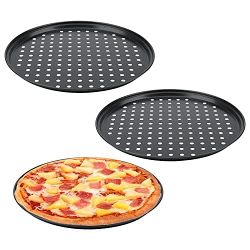 Image of MANCHAP 3 PCS 12 Inch/32cm Pizza Tray, Non-Stick Pizza Pans with Holes, Round Pizza Crisper Pan Perforated Oven Tray for Baking