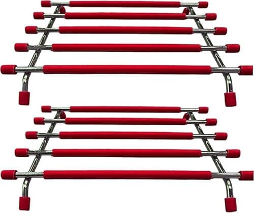 Image of Pro Home Kitchen Trivet Stand Premium Worktop Saver Stainless Steel Stand Heat Resistant Anti Slip For Hot Cooking Pots & Pans (Red, Pack of 2)