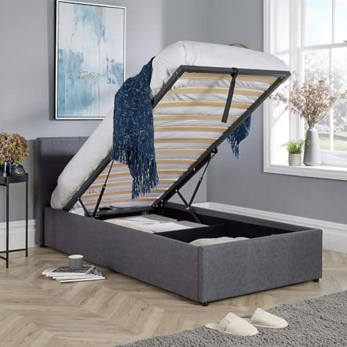 Image of Home Source Single 3ft End Gas Lift Fabric Ottoman Storage Bed, Grey