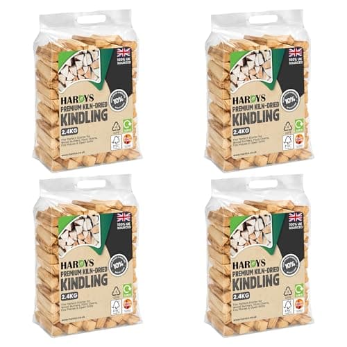 Image of Hardys Kindling Wood, 4 Pack - 9.6 Kg (4 x 2.4kg) Approx. | Natural Instant Light Firewood Logs, Smokeless - Kiln Dried - BBQ, Fire Heat Logs for Burner, Pizza Oven, Open Fire Pit