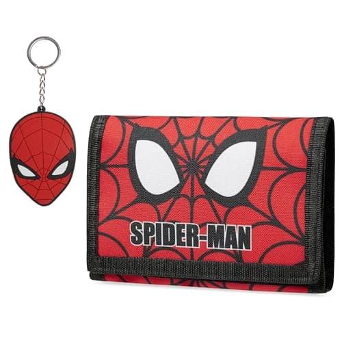 Image of Marvel Boys Wallet and Keyring Gift Set - Avengers Trifold Wallet with Coin Purse Card Slots and Keychain - Boys Gifts (Red Spiderman)