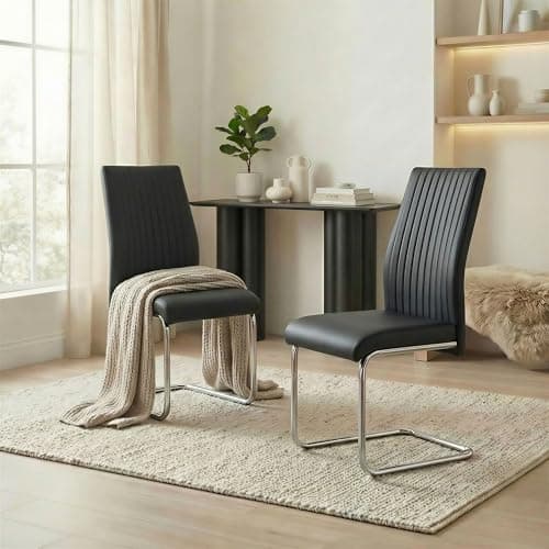 Image of Furniturebox UK Lorenzo Set of 2 Black Faux Leather Cantilever Dining Chairs