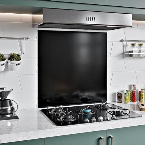 Image of BELOFAY 1mm Thick Stainless Steel Splashback for Kitchen, Black Brushed Finish, Hob Splashback For Cookers 600x900mm Adhesive/Glue included