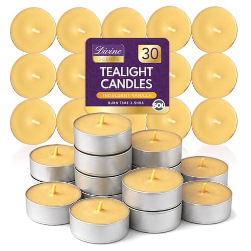Image of SOL 30pk Tea Light Candles Indulgent Vanilla – 3.5 Hour Burn Time, Scented Tea Lights Candles, Long-Lasting & Ideal Home Decor, Relaxation, Romantic Dinners, Weddings, Cosy Evenings & Special Occasion