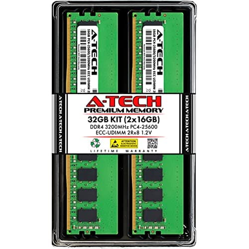 Image of A-Tech Server 32GB Kit (2x16GB) DDR4 3200MHz PC4-25600 ECC UDIMM 2Rx8 Dual Rank 1.2V ECC Unbuffered DIMM 288-Pin Server & Workstation RAM Memory Upgrade Modules (A-Tech Enterprise Series)