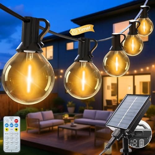 Image of litogo 20M/65FT Solar Festoon Lights Outdoor with Remote, 25+2 Bulbs Solar String Lights Outdoor Garden Dimmable, 8 Modes Timer Patio Light for Outside Wedding Backyard Party Camping (Warm White)