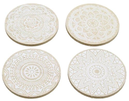 Image of Carousel Home and Gifts Set of 4 Geometric Mandala Flower Style Boho Wooden Drinks Coasters