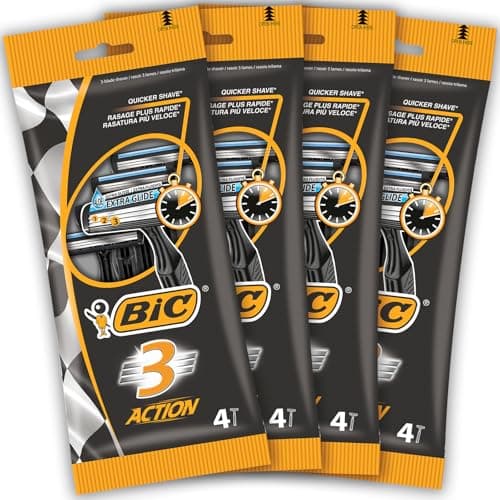 Image of BIC 3 Action, Men's Disposable Razors, Fixed Head, Triple Blade for Great Control, Bundle of 4 Packs of 4