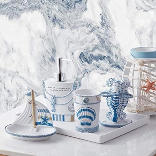 Image of Sweet Home Collection Bathroom Accessories Unique Collections Modern Classic Contemporary Decorative Beautiful Designs Bath Shower Tub Décor, 4 Piece Set, Beach Life 4 Count