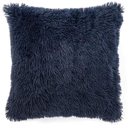 Image of Adore Home Long Pile Super Soft and Cuddly Shaggy 17x17 (43x43cm) Cushion Cover (Navy)