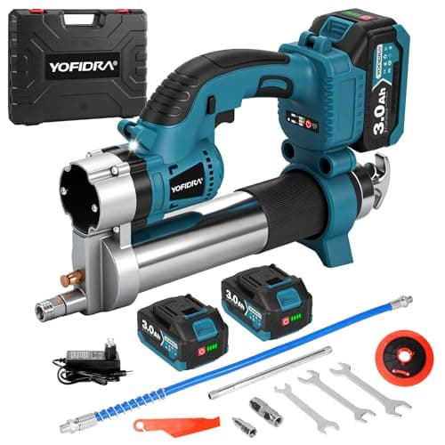 Image of Yofidra Cordless Grease Gun 500W - 2 in 1 High Pressure 8000PSI Electric Grease Gun Kit, 6 Oz/min Rechargeable Battery 2x3.0Ah, Variable Speed for Mechanical Equipment Lubrication, Industry