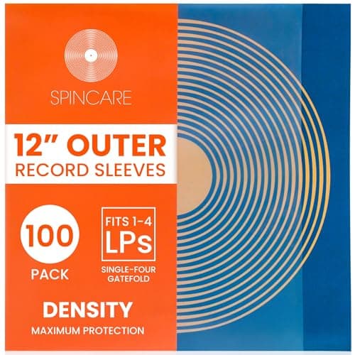 Image of SPINCARE 100x 12 Inch UV Protection Outer Vinyl Record Sleeves | Density Single & Double Album LP Protective Sleeve | Strong Polyethylene Archival Plastic Vinyl Record Storage Covers