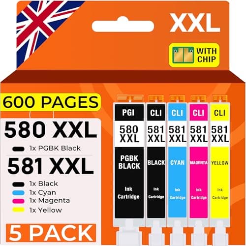 Image of Supply Guy 580XXL 581XXL ink cartridges compatible with Canon PGI-580 CLI-581 for Pixma TS705 TS705a TS6350 TS6350a TS6351a TS6300 TR8550 TS9550 TS6150 TS6250 TR8500 Multipack 5x 580 581 XXL