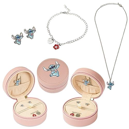Image of Disney Stitch Girls Jewellery Set, Friendship Necklace Earrings Bracelet Rings - Stitch Gifts (Jewellery Set Stitch)